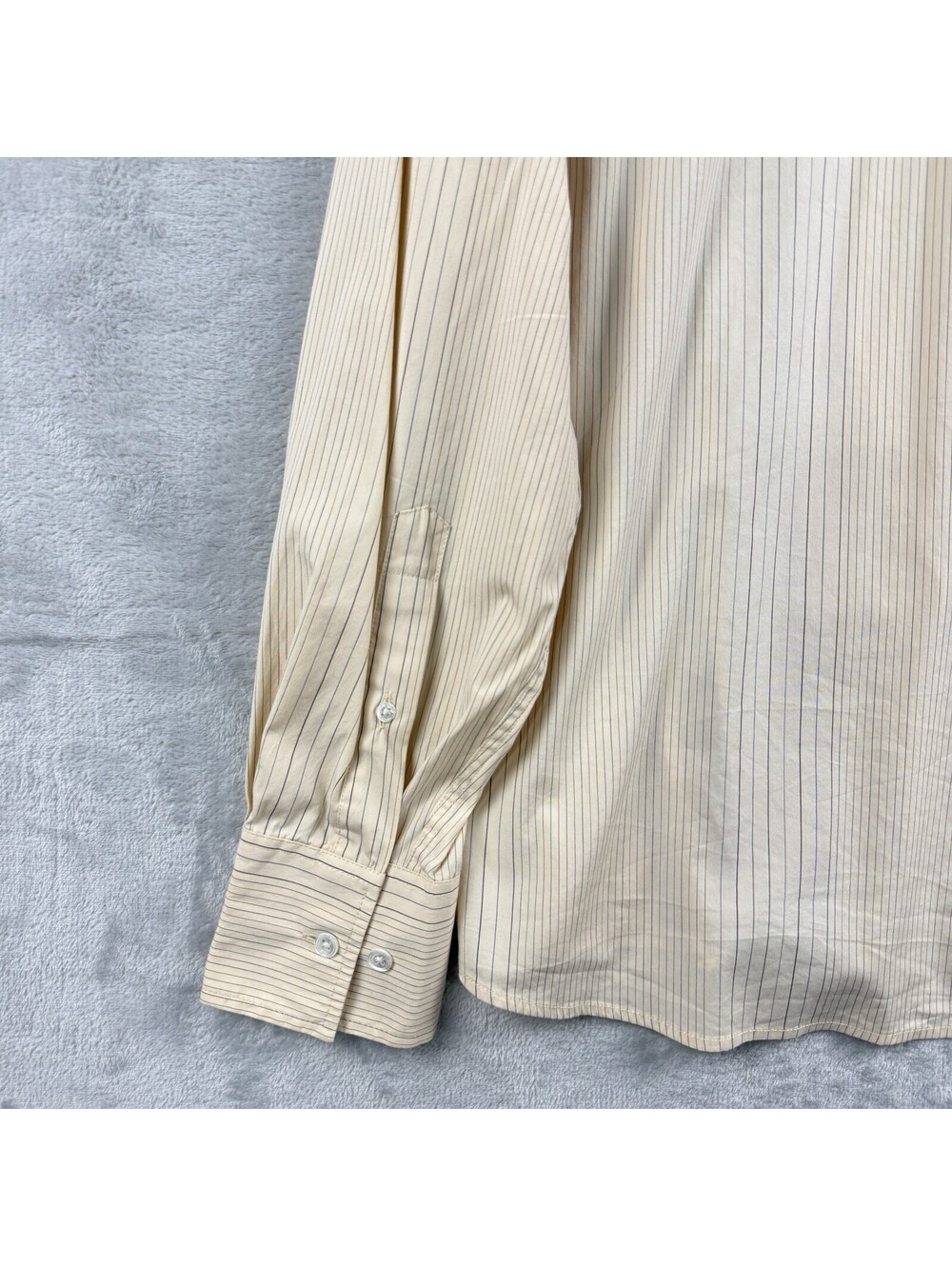 Faconnable Shirt Men M Beige Vertical Stripe Long Sleeve Button Up Causal Preppy - Picture 9 of 11